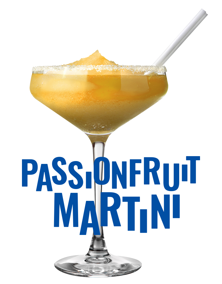 Passionfruit Martini flavour Atomic Ice mocktail slush in a cocktail glass