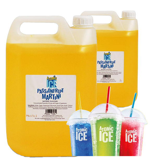 Slush syrup 2x5L – Atomic Ice Passionfruit Martini, naturally flavoured, natural colours, mocktail, cocktail syrup